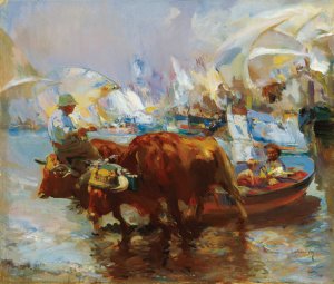 Arriving from the Catch by Jose Navarro Y Llorens Oil Painting