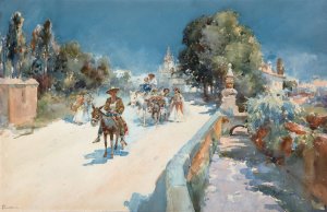 Arriving in Town by Jose Navarro Y Llorens Oil Painting