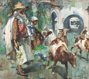 Pastor Con Su Rebano  by Jose Navarro Y Llorens Oil Painting