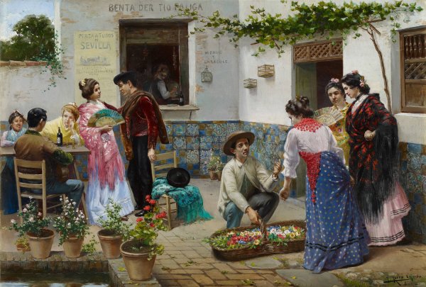 Main Product Photo of Andalusians at the Country Inn Painting by Jose Rico Cejudo