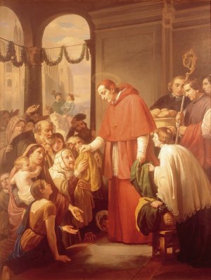 Saint Charles Borromeo Handing out Alms to the People by Jose Salome Pina Oil Painting