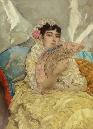 Portrait of a woman with fan by Jose Villegas Cordero Oil Painting