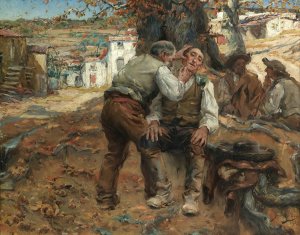 A Close Shave by Jose Vital Branco Malhoa Oil Painting