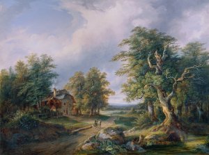 Bauerngehoft an einer Waldstrase by Josef Altenkopf Oil Painting