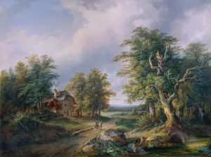Bauerngehoft an einer Waldstrase by Josef Altenkopf Oil Painting