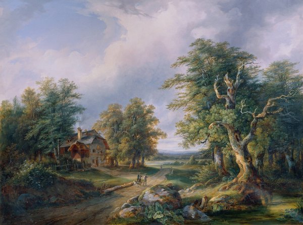 Bauerngehoft an einer Waldstrase  by Josef Altenkopf - Hand-Painted Oil Painting Reproduction