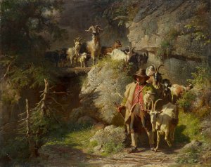 Shepherd with Flock of Goats by Josef Anton Braith Oil Painting