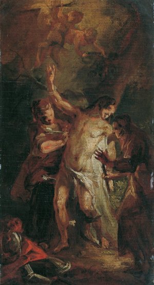 Der heilige Sebastian und die Frauen by Josef Anton Mesmer Oil Painting