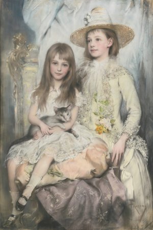 Austrian Sisters by Josef Arpad Koppay Oil Painting