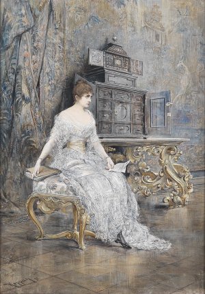 Bildnis einer jungen Frau mit Notenblatt by Josef Arpad Koppay Oil Painting