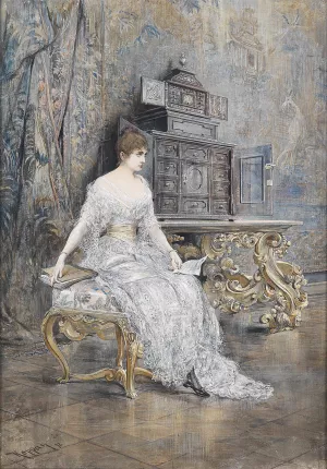 Bildnis einer jungen Frau mit Notenblatt by Josef Arpad Koppay Oil Painting