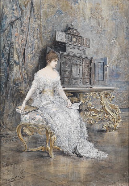 Main Product Photo of Bildnis einer jungen Frau mit Notenblatt  Painting by Josef Arpad Koppay