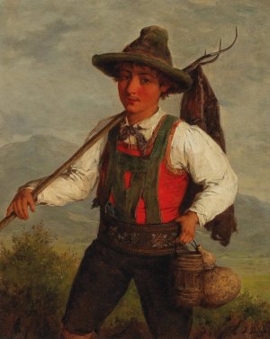 A Peasant On The Way To The Field by Josef Buche Oil Painting