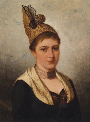 Junge Frau in Tracht mit Goldhaube by Josef Buche Oil Painting