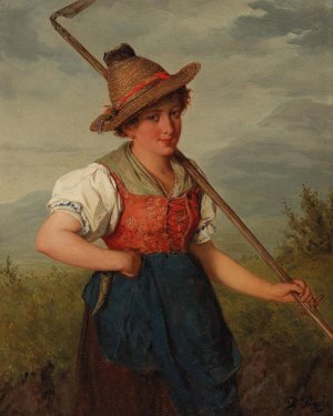 Portrait Of A Young Girl In Traditional Costume by Josef Buche Oil Painting