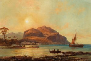 A View of the Bay of Palermo with Monte Pellegrino by Josef Carl Berthold Puttner Oil Painting