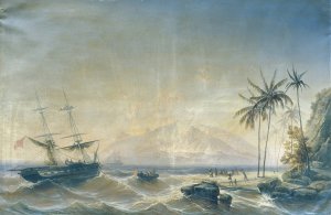 Kriegsschiff vor den Sudseeinseln by Josef Carl Berthold Puttner Oil Painting