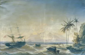 Kriegsschiff vor den Sudseeinseln by Josef Carl Berthold Puttner Oil Painting