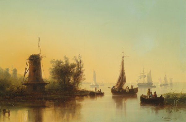 Mundung der Maas  by Josef Carl Berthold Puttner - Hand-Painted Oil Painting Reproduction