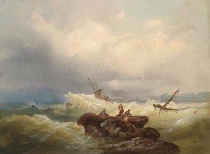 Rettende Felsen bei sturmischer See by Josef Carl Berthold Puttner Oil Painting
