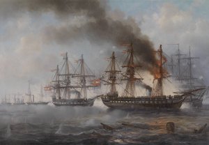 Seegefecht bei Helgoland by Josef Carl Berthold Puttner Oil Painting
