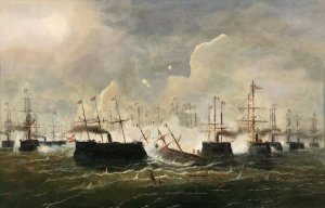 The Naval Battle of Lissa by Josef Carl Berthold Puttner Oil Painting