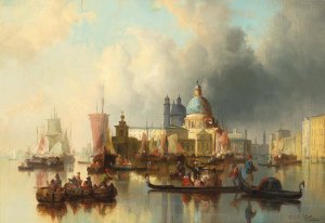 Venice - Hustle And Bustle By The Punta Della Dogana And Santa Maria Della Salute Oil painting by Josef Carl Berthold Puttner