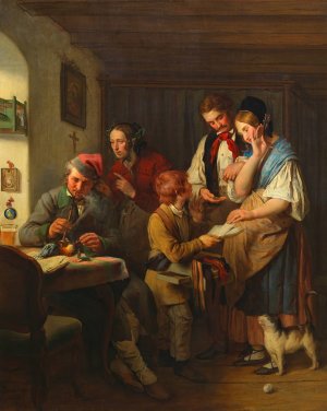 Das Lotterielos by Josef Danhauser Oil Painting