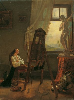 Der eingeschlafene Maler im Atelier by Josef Danhauser Oil Painting