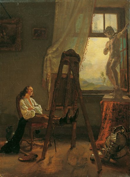 Der eingeschlafene Maler im Atelier  by Josef Danhauser - Hand-Painted Oil Painting Reproduction