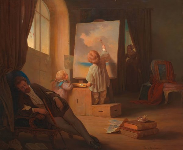 Der schlafende Maler  by Josef Danhauser - Hand-Painted Oil Painting Reproduction