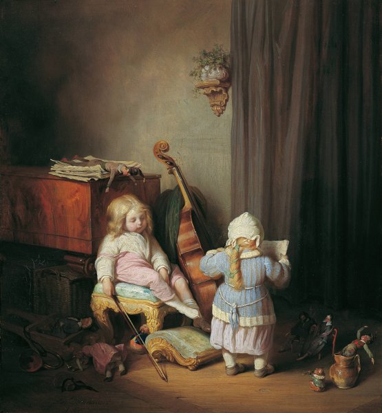Die kleinen Virtuosen  by Josef Danhauser - Hand-Painted Oil Painting Reproduction