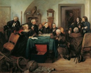 Die TestamentserOffnung by Josef Danhauser Oil Painting