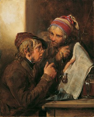 Die Zeitungsleser by Josef Danhauser Oil Painting