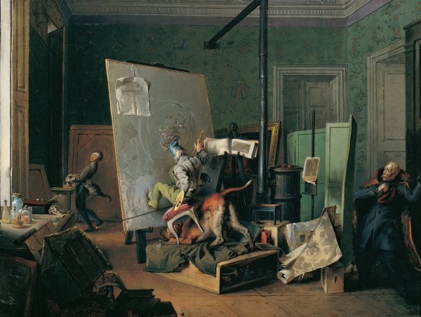 Komische Szene im Atelier  by Josef Danhauser - Hand-Painted Oil Painting Reproduction