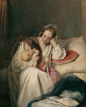 Mutterliebe by Josef Danhauser Oil Painting