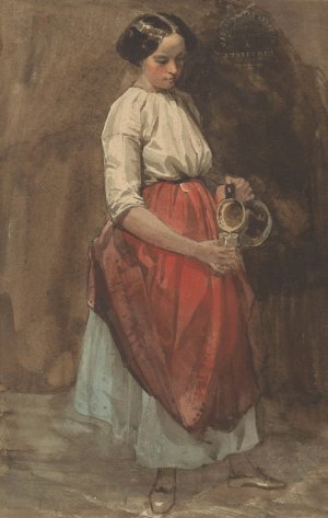Staand meisje dat een glas inschenkt by Josef Eduard Tetar Van Elven Oil Painting