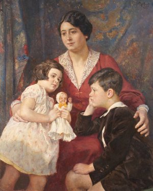 Frau Hirsch mit ihren Kindern by Josef Engelhart Oil Painting