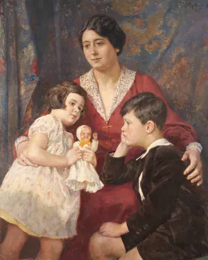 Frau Hirsch mit ihren Kindern by Josef Engelhart Oil Painting