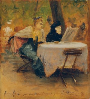In The Garden Restaurant by Josef Engelhart Oil Painting