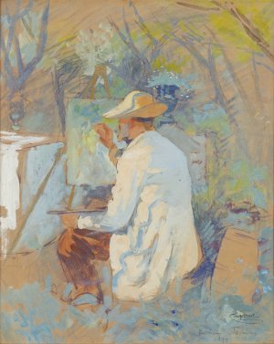 Theodor Von HOrmann Malend In Taormina by Josef Engelhart Oil Painting