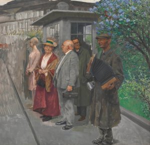 Warten auf den 2er by Josef Engelhart Oil Painting