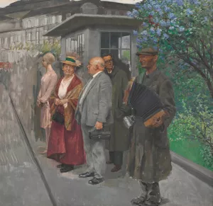 Warten auf den 2er by Josef Engelhart Oil Painting