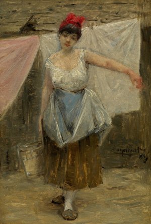 Waschermadl by Josef Engelhart Oil Painting