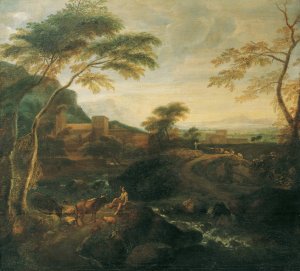 Landschaft mit weidenden Kuhen by Josef Faistenberger Oil Painting