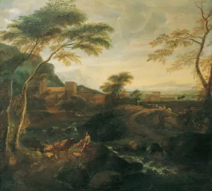 Landschaft mit weidenden Kuhen by Josef Faistenberger Oil Painting