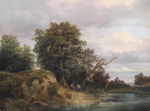 Angler am Fluss by Josef Feid Oil Painting