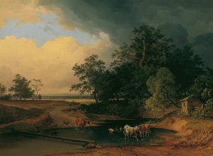 Aulandschaft bei Abendstimmung by Josef Feid Oil Painting