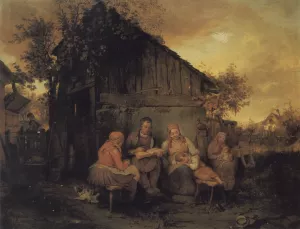 A Family Resting At Sunset by Josef Franz Danhauser Oil Painting