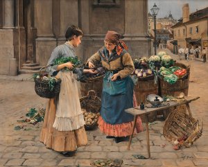 Szene beim Gemusestand by Josef Gisela Oil Painting